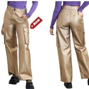 NWT Circus NY Slouchy Cargo Jeans Gold Metallic High waist Wide  Leg sz 24
